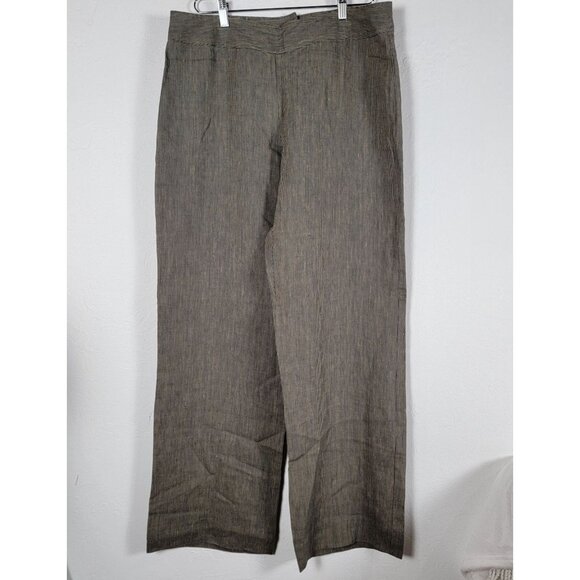 CAbi Carol Anderson Womens Linen Wide-Leg Pants Size 12 Beige Blue Pinstripe New - Picture 1 of 12
